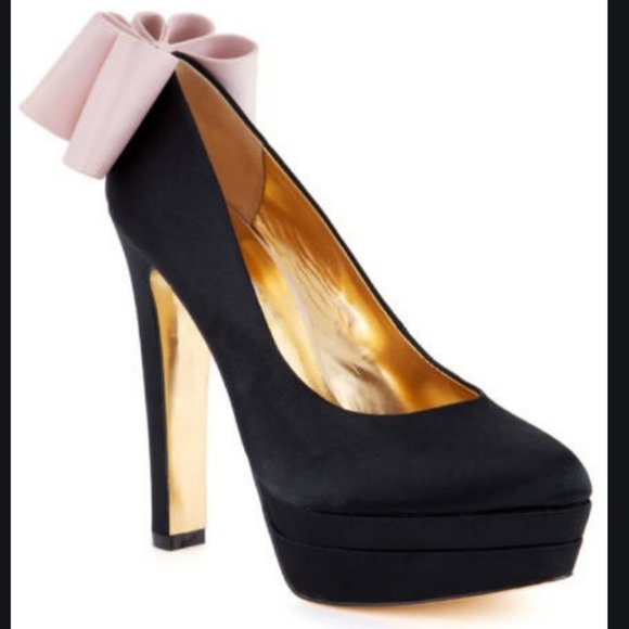 Ted Baker Black Satin Oaker Back Bow Heel shoe 6 - Picture 3 of 12